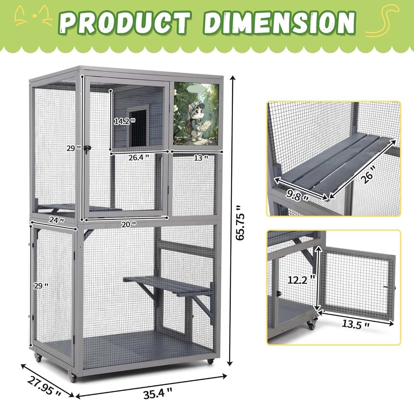 COZIWOW Outdoor Wooden Cat Catio – Weatherproof, Easy Assembly, for Backyard/Patio/Balcony, for Indoor & Outdoor Cats