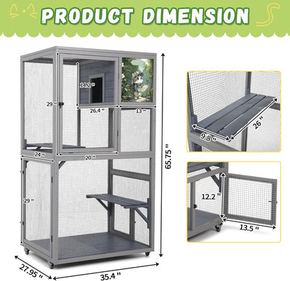 COZIWOW Outdoor Wooden Cat Catio – Weatherproof, Easy Assembly, for Backyard/Patio/Balcony, for Indoor & Outdoor Cats