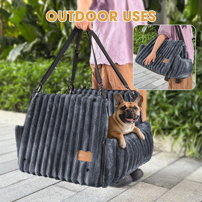 MIXJOY Dog Car Seat for Small/Medium Dogs up to 25 lbs, Multi-Functional Dog Carrier for Car with Detachable Washable Cover, Pet Travel Bed with Clip-On Safety Leash, Grey