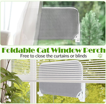 keny Foldable Cat Window Perch with 4 Larger Suction Cups, Cordless Window Bed with Reversible Cover for Cats Inside, Grey