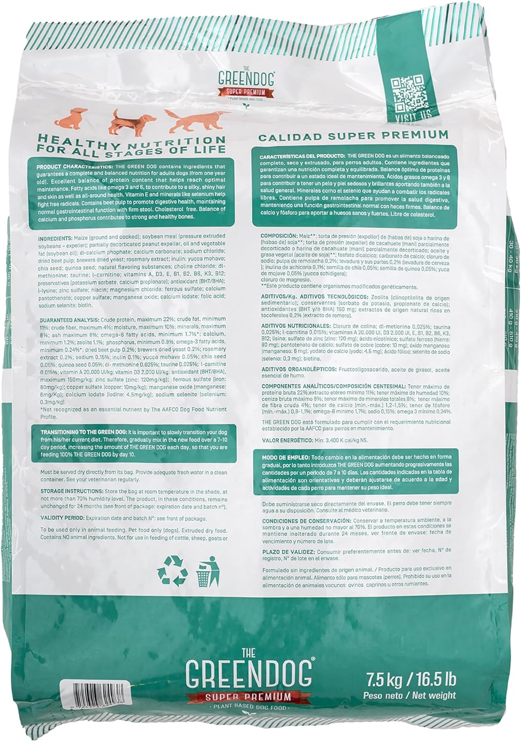 The Green Dog: Super Premium - Adult Small Bite - 16.5 Lb Bag Dog Food - Plant Based Protein, Vegan Dry Pet Kibble, Gluten Free, Complete Nutrition