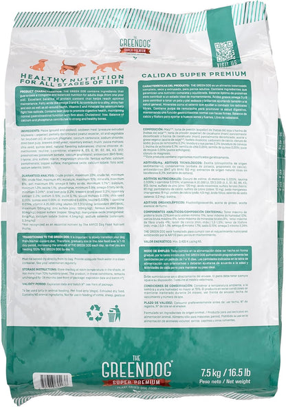 The Green Dog: Super Premium - Adult Small Bite - 16.5 Lb Bag Dog Food - Plant Based Protein, Vegan Dry Pet Kibble, Gluten Free, Complete Nutrition