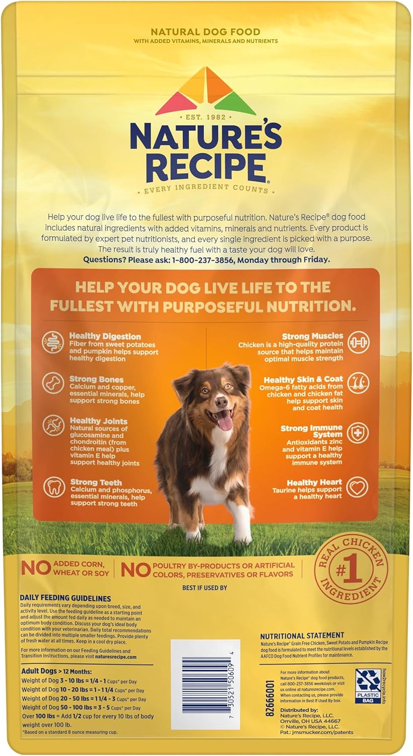 Nature′s Recipe Grain Free Chicken, Sweet Potato & Pumpkin Recipe Dry Dog Food, 4 lb. Bag