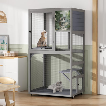 COZIWOW Outdoor Wooden Cat Catio – Weatherproof, Easy Assembly, for Backyard/Patio/Balcony, for Indoor & Outdoor Cats