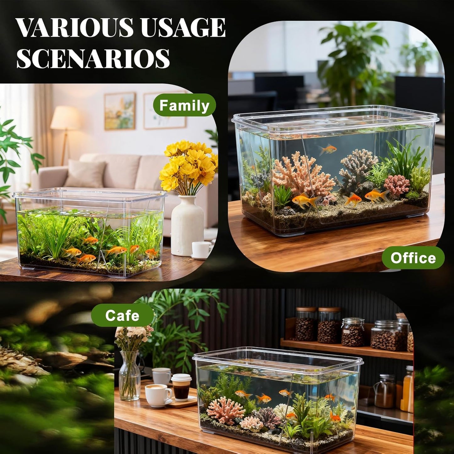 Geelin 7 Gallon Plastic Fish Tank Large Bowl Shatterproof with Crystal Clear Clarity for Terrarium, Flower Vase Centerpiece Gift for Fish Lovers(Square)