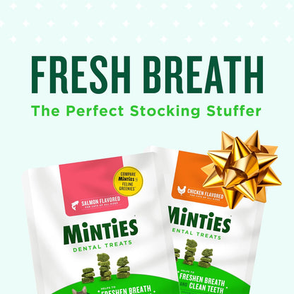 Minties Dental Treats for Cats, Chicken Flavored Treats for Cats, Freshens Breath and Controls Tartar, 30oz (12 2.5oz Bags)