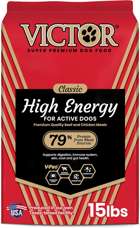VICTOR Super Premium Dog Food – High Energy Dry Dog Food for Active Dogs – Gluten Free Canine Kibble with Beef and Chicken Meal Proteins for Sporting Dogs – All Breeds and All Life Stages, 15 lb