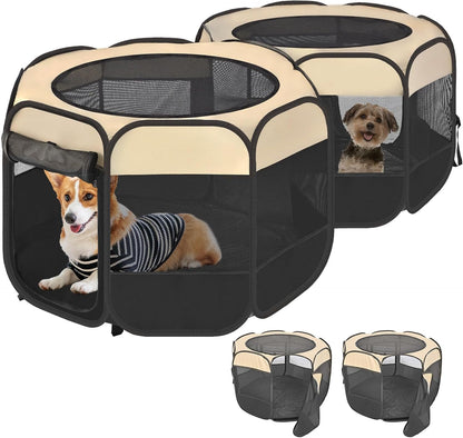 2-in-1 Pop Up Cat Playpen, Detachable into 2 Separate Pens, Assembly-Free Portable Puppy House Collapsible Dog Crates Pet Pen Tent Kennel Kitten Enclosure Cage Indoor Outdoor Foldable(M)