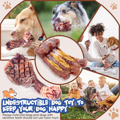 Dog Chew Toys for Aggressive Chewers：2 Pack Indestructible Dog Toy for Large Breed- Tough Nylon Teething Bone Toy to Keep Them Busy