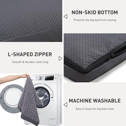 Dog Crate Bed Waterproof Dog Beds for Medium Dogs Rose Velvet Soft Fluffy Washable Dog Bed with Removable Cover & Anti-Slip Bottom, 35 x 22 Inch, Gray