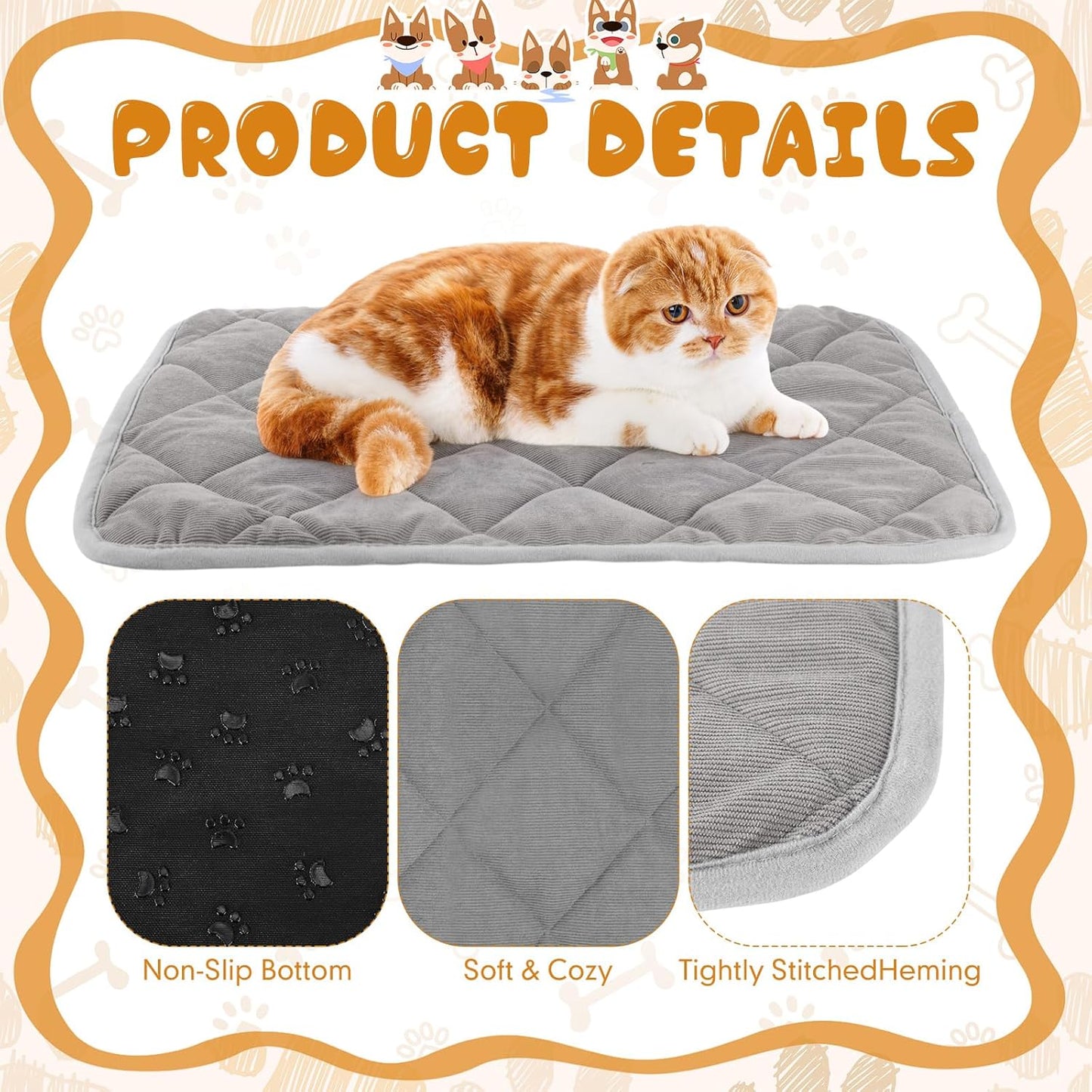 Novabright 4 Pack Self Warming Cat Bed Cat Dog Heating Pad Soft Warm Thermal Mat with Anti-Slip Bottom Dog Crate Pad for Outdoor Indoor Small Dogs Kittens(Gray,17.7 x 23.6 Inches)