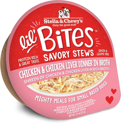 Stella & Chewy's Lil Bites Savory Stews for Small Breeds Chicken & Chicken Liver Dinner in Broth, 2.7 oz. Cups (Pack of 12)