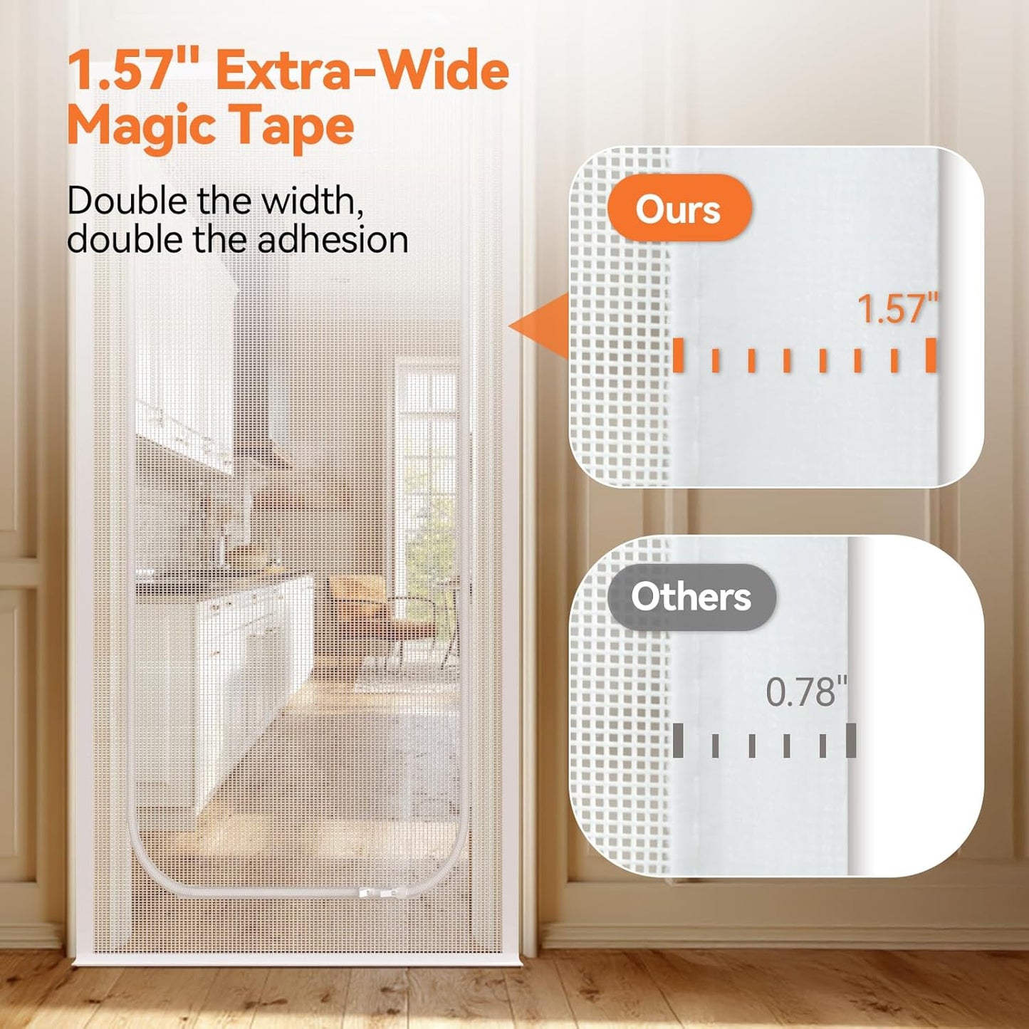 Cat Screen Door, Extra Tall Cat-Proof Mesh Gate, Fit Door Size 30'' x 80'', Anti Scratch Mesh with Zipper Closure, for Living Room, Kitchen, Bedroom (White, U-Shaped)