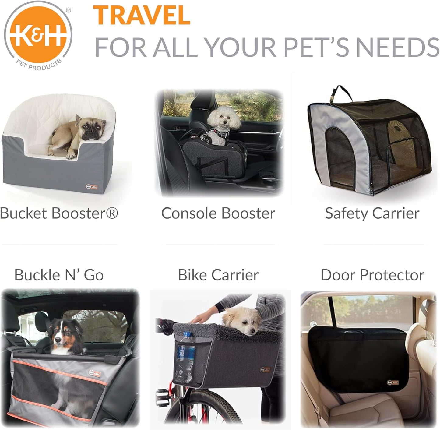 K&H Pet Products Bucket Booster Dog Car Seat, Seat Belt Secured, 2 Safety Leashes, Washable Covers, Sturdy Dog & Cat Booster Seat, Carriers for Small to Medium Pets - Large Gray/Cream