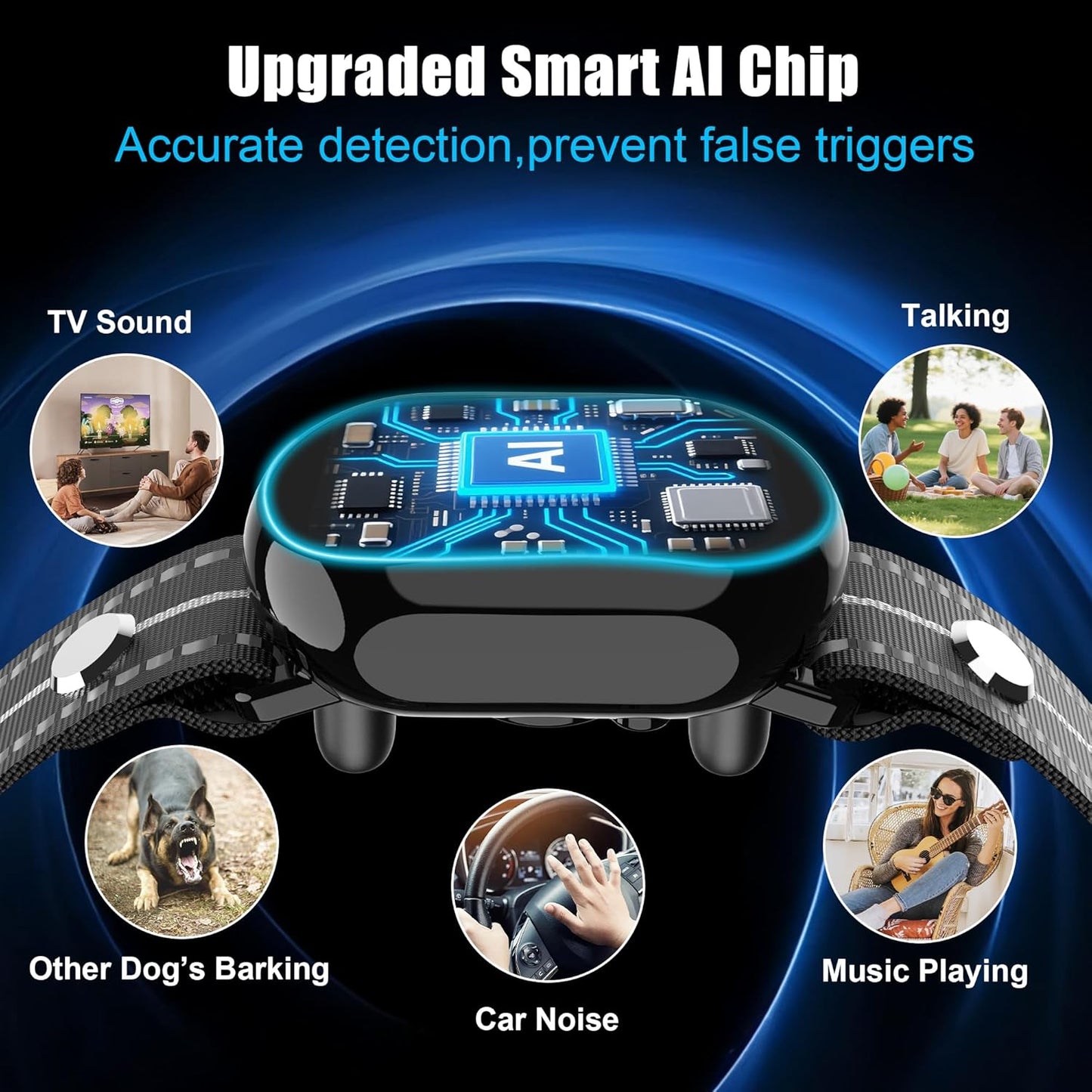 Smart Bark Collar for Large Medium Small Dogs,Rechargeable Anti Barking Device with 5 Correction Modes & 5 Adjustable Sensitivity,Automatic Bark Control,Beep Vibration,Waterproof