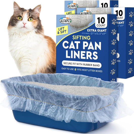 Alfapet Original Sifting Cat Litter Box Liners - Extra Giant 30 Count - Tear-Resistant Cat Litter Bags - Waterproof Kitty Litter Liners - Fits Almost All Litterbox Pan Sizes, 40" x 38", 30 lb Capacity