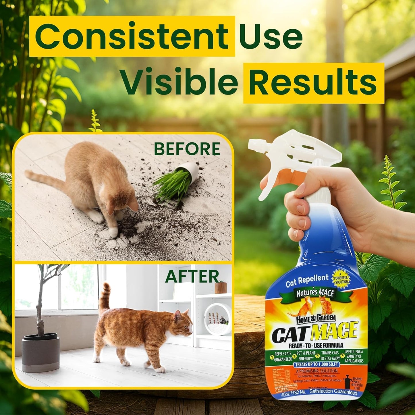 Nature's Mace Cat Mace Cat Repellent, Pets Training Tool, Outdoor & Indoor, Home, Liquid Spray Deterrent, Landscaped, Marking, Anti-Scratch, Garden & Furniture Protector, Ready-to-Use, 1 Gallon Spray