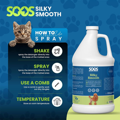 SOOS Pet Silky Smooth 5-in-1 Leave-On Conditioning Spray for Dog & Cat | Moisturizing, Anti-Itch, Softens Coat, Natural Ingredients | Pet Grooming Essentials | No Spray Bottle Included - 4L