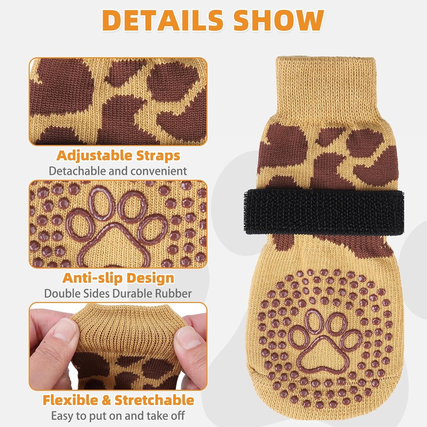 KOOLTAIL Anti Slip Dog Socks for Hot/Cold Pavement to Prevent Licking Paws, Paw Protector&Dog Boots with Grippers for Hardwood Floors,Traction Control No Twist Booties for Small Medium Large Dogs S