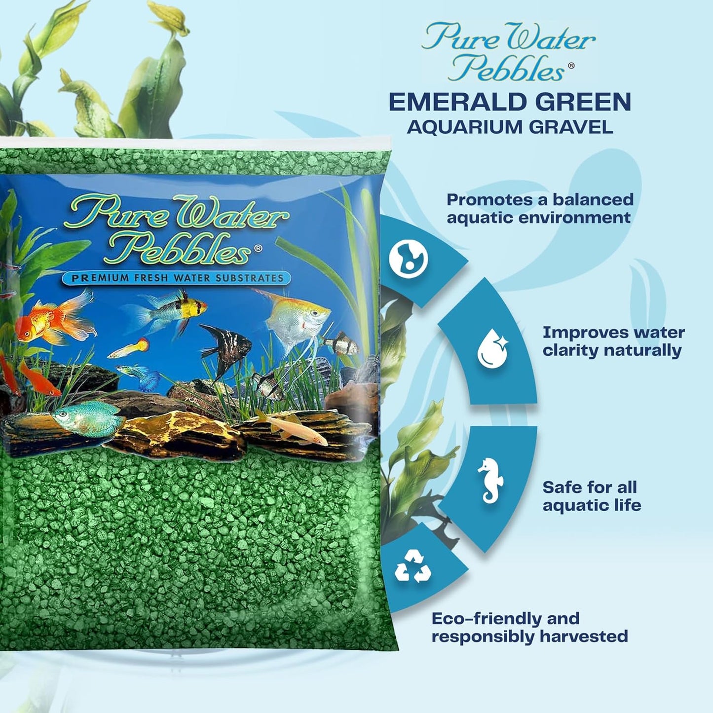 Pure Water Pebbles Aquarium Gravel, 2-Pound, Emerald Green
