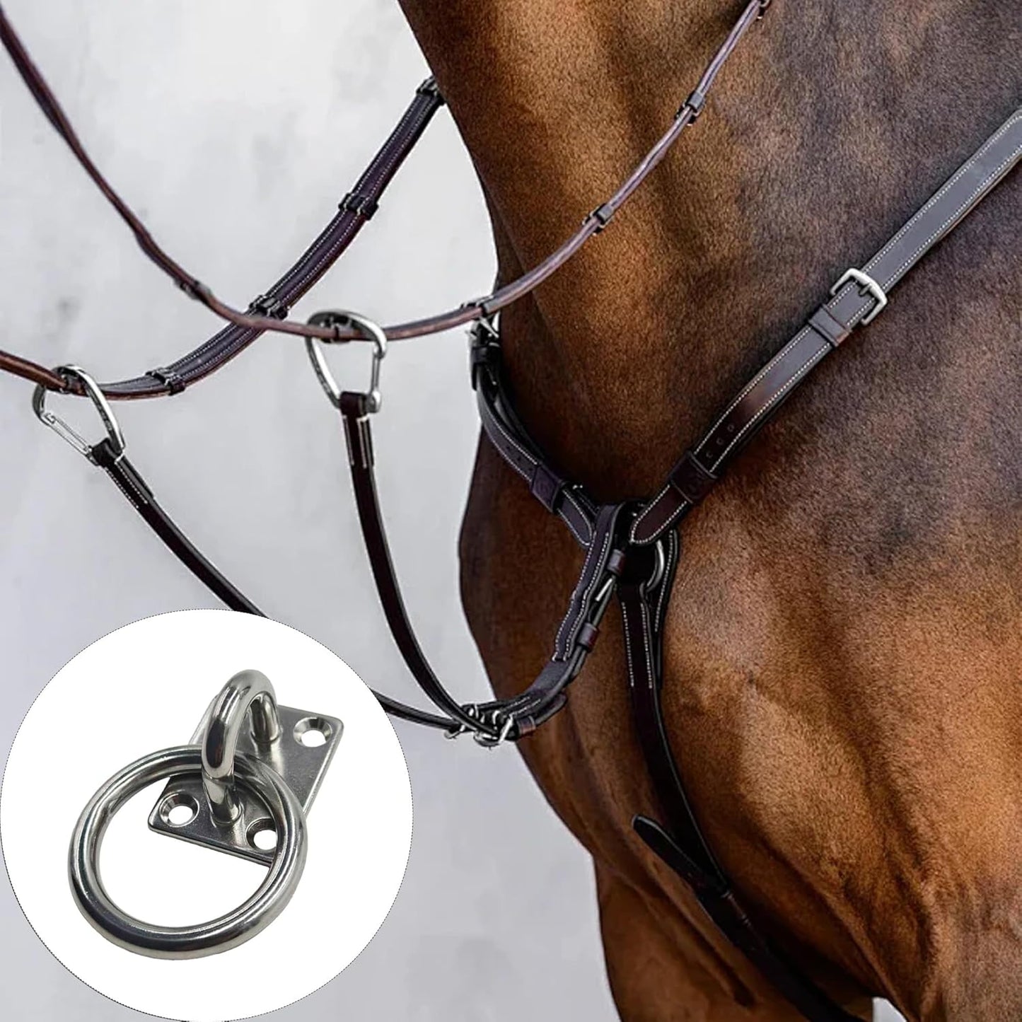 2Pcs M8*60 Stainless Steel Cross Tie Ring for Horse, Wall Mount Block Tie Rings for Horse Stall Stable Barn Supplies Equestrian Hitching Ring Hardware
