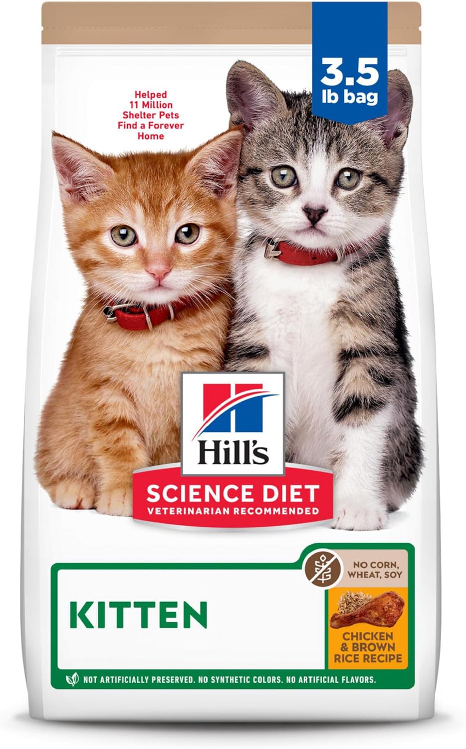 Hill's Science Diet Kitten, Kitten Premium Nutrition, Dry Cat Food, No Corn, Wheat, Soy Chicken & Brown Rice, 3.5 lb Bag