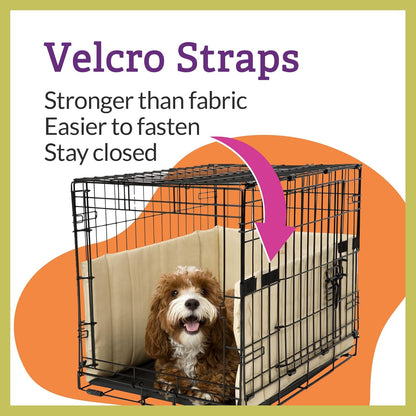 Pet Dreams Dog Crate Bumper & Mat Set with Bonus Donut Toy - Comfy Liner & Dog Tail Protector for Inside Crate, fits iCrate Cages 18, 24, 30, 36, 42, 48 Inches (Khaki, Medium, 30“)