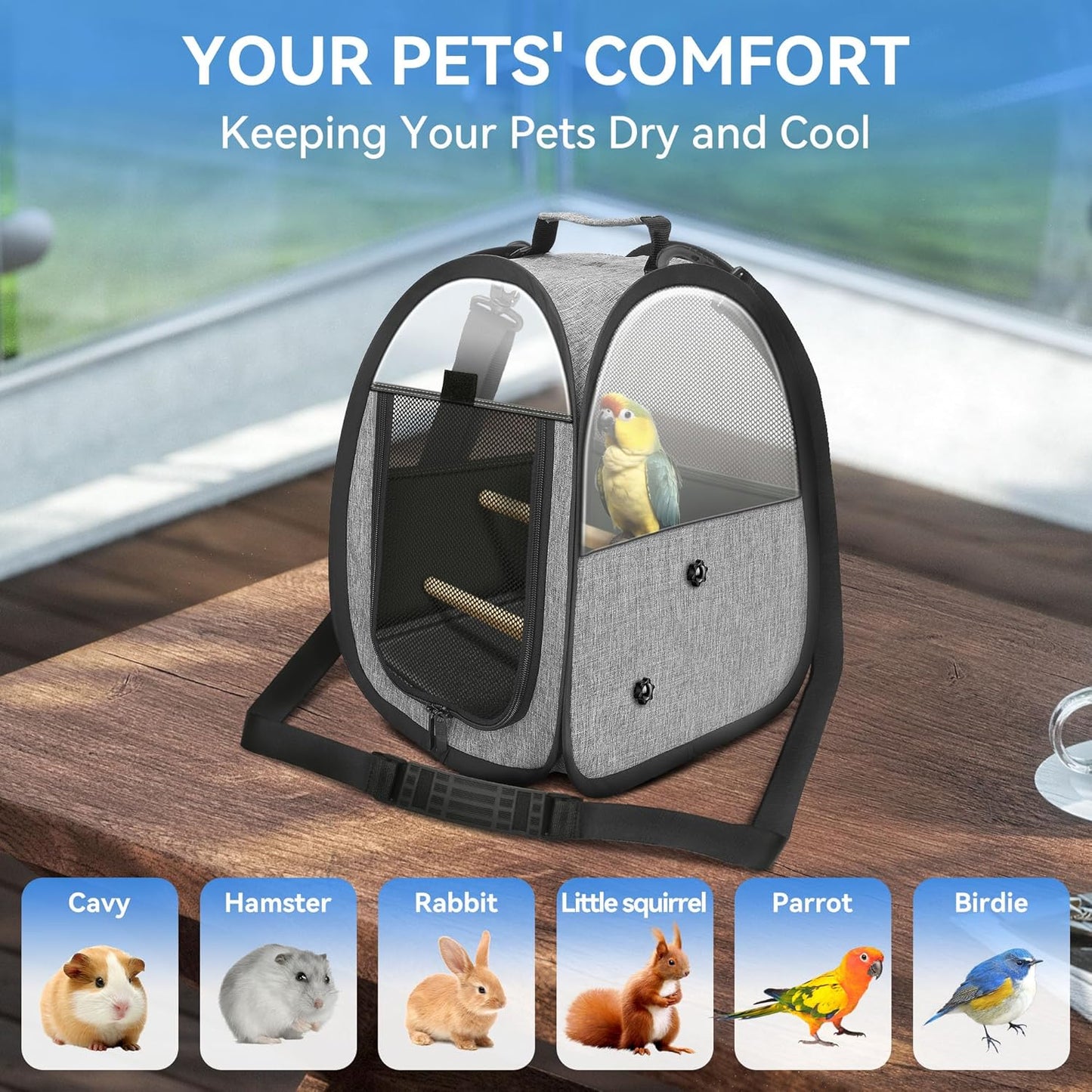 Akinerri Birds Travel Carrier, Small Bird Travel Bag, Transparent Breathable Travel Cage Bird Parrot Carrier, Include Perch and Bottom Tray