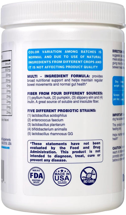 Dr. Oscar Gut Health for Dogs, Fiber for Dogs, Slippery Elm, Probiotics for Digestive Health, Psyllium Husk, Helps Maintain Regular Bowel Movement & Stool Quality, Powder 12.7 OZ, 360 Grams, 90 Scoops