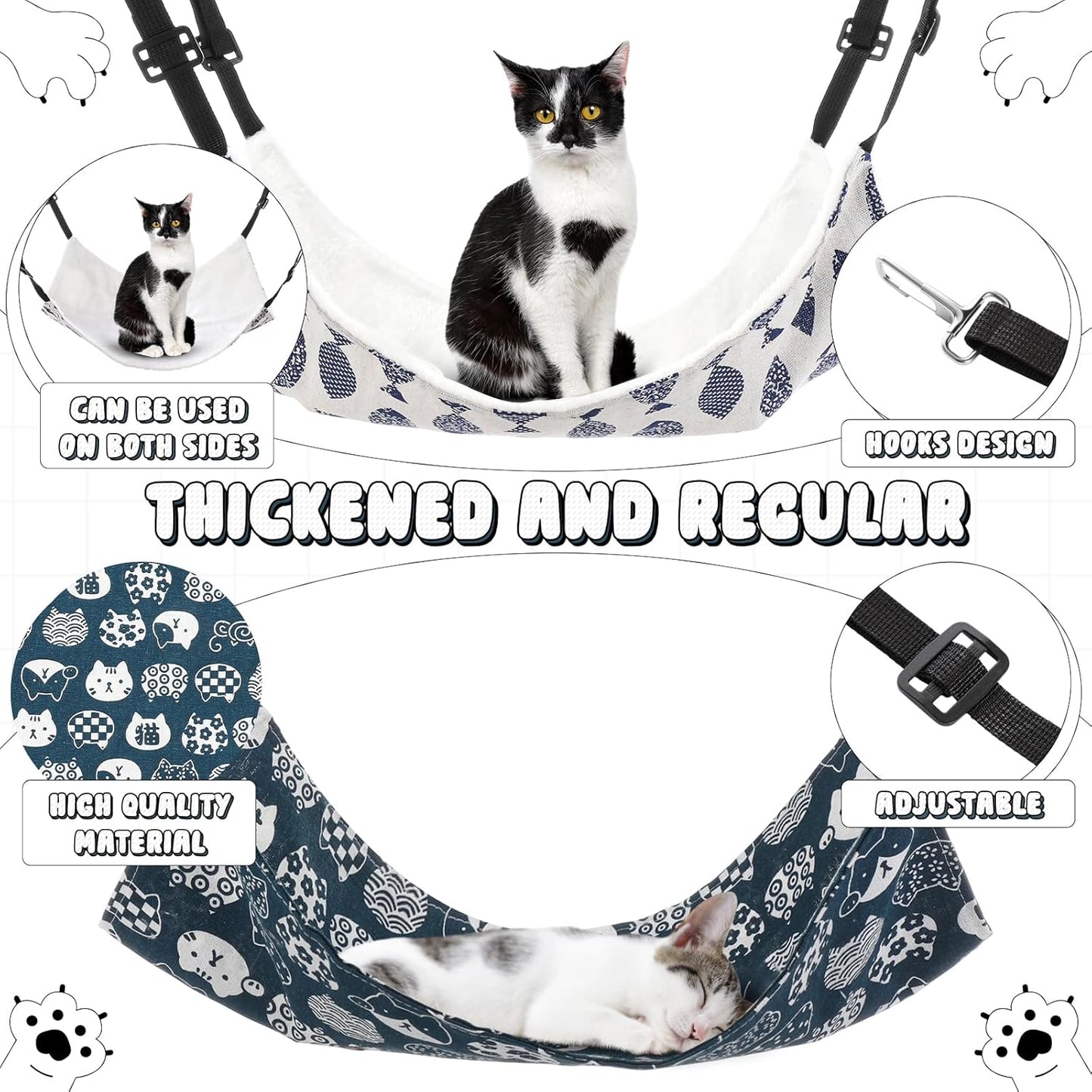 4 Pcs Cat Hammock for Cage Hanging Reversible Cat Hammock Soft Bed Catio Accessories for Winter and Summer 20x14 Inch with Adjustable Straps and Metal Hooks Double Sided for Kitten Ferret Small Animal