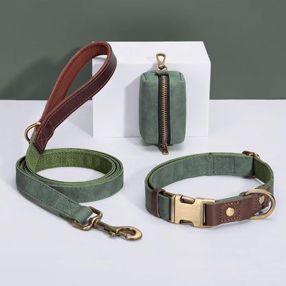 Didog Soft PU Leather Dog Collars for Medium Dogs,Classic Adjustable Dog Collars with Quick Release Metal Buckle,Easy Clean and Comfortable with Nylon Lining,Green,M Neck 13-19"