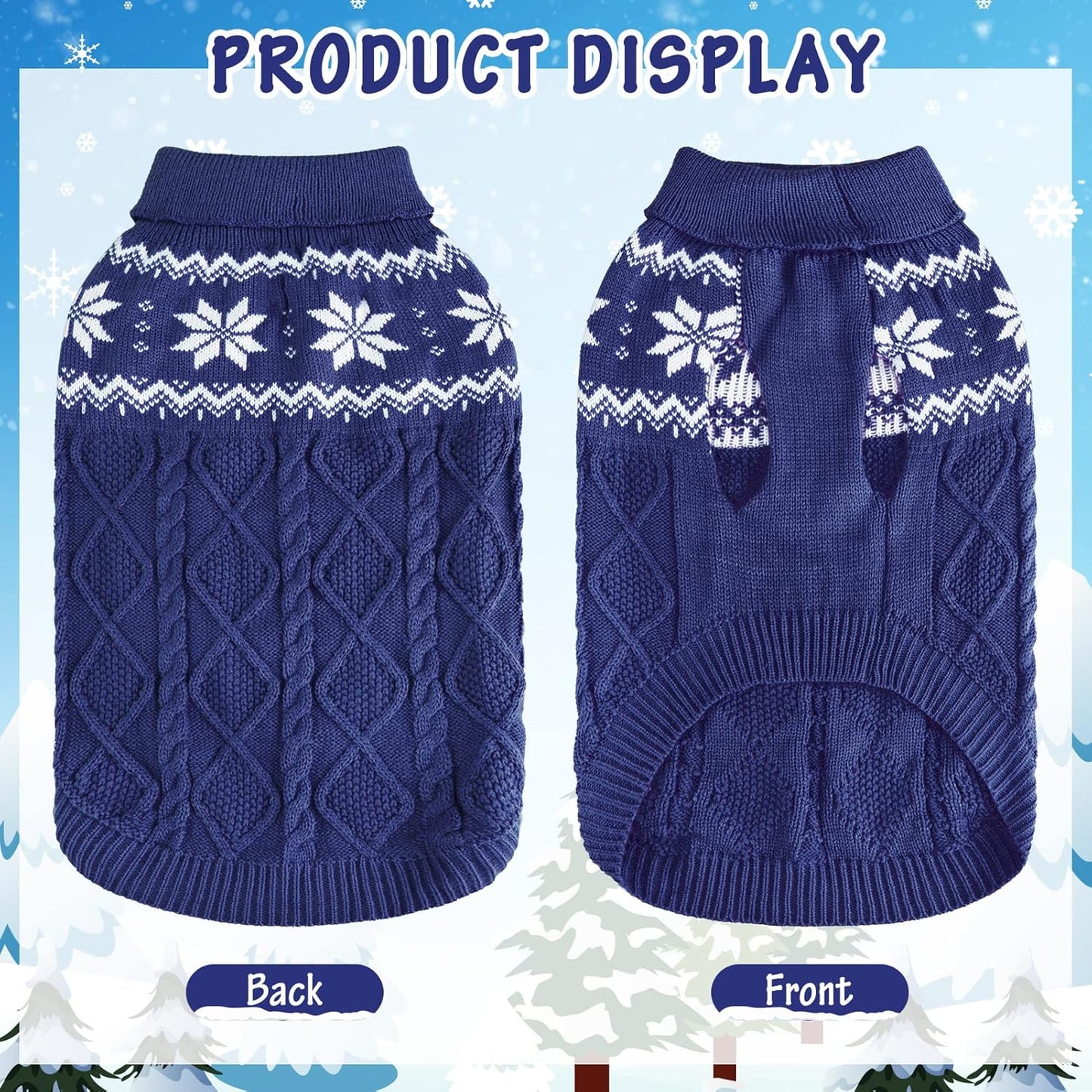 Warm Winter Dog Sweater - Cold Weather Pet Clothes for Small Medium Large Dogs Indoor Outdoor, Soft Classic Knit Puppy Apparel