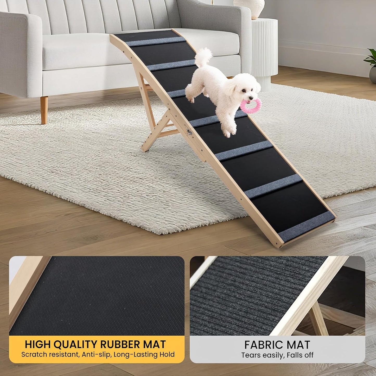 Dog Ramp for Bed – Adjustable 6-Level 24" to 30" Foldable Pet Ramp with Rubber Mat & Safety Side Rails, Ideal for Small, Medium, Large & Senior Dogs Up to 200 lbs