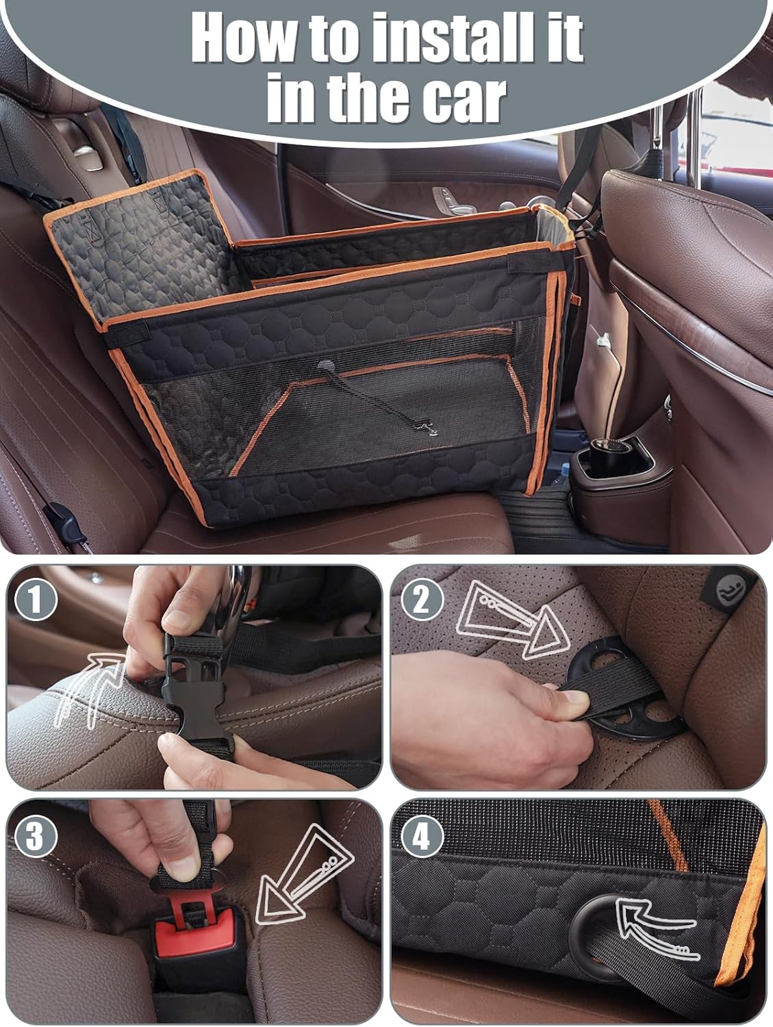 Dog Car Seat for Large Dogs,Waterproof Fabric with Breathable Mesh&Adjustable Dog Seat Belt for Car,Dog Bed for Back Seat Up to 40 LB-Medium Orange