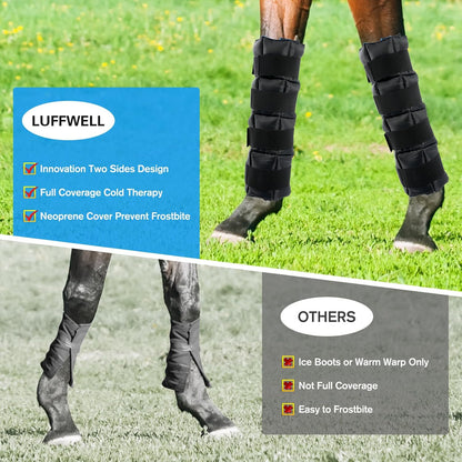 Horse Leg Wraps Set of 2, Horse Ice Leg Boots Perfect for Equestrian Training& Daily Use, Comfortable and Premium Support for Injury Recovery to Fit for All Horses(Black & Blue, 2Pack)