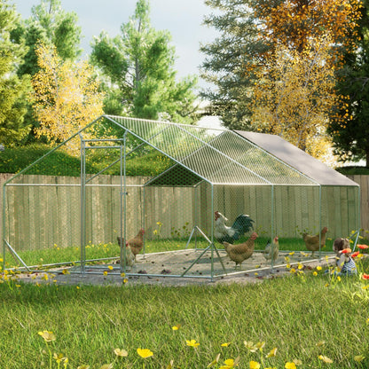 Large Metal Chicken Coop Silver Weather-Resistant Outdoor Lawn & Porch Durable Animal Shelter