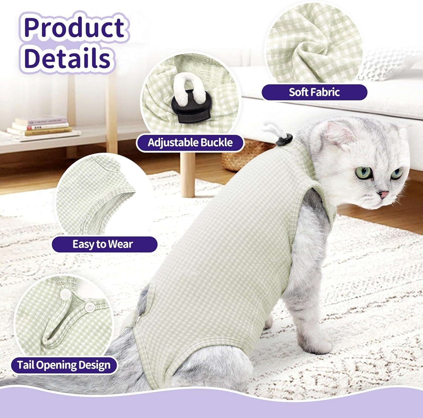 2 PCS Cat Recovery Suit for Female Cats & Kittens, Breathable Spay Surgery Onesie, Abdominal Wound Protection Anti-Licking Suit, E-Collar Alternative