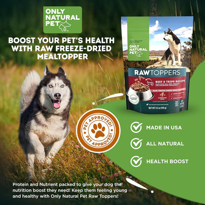 Only Natural Pet Raw Toppers Freeze Dried Beef and Tripe Recipe - Protein Packed, Great Tasting Freeze Dried Raw Food Topper for Dogs - 5.5 OZ Bag 2 Pack (B)