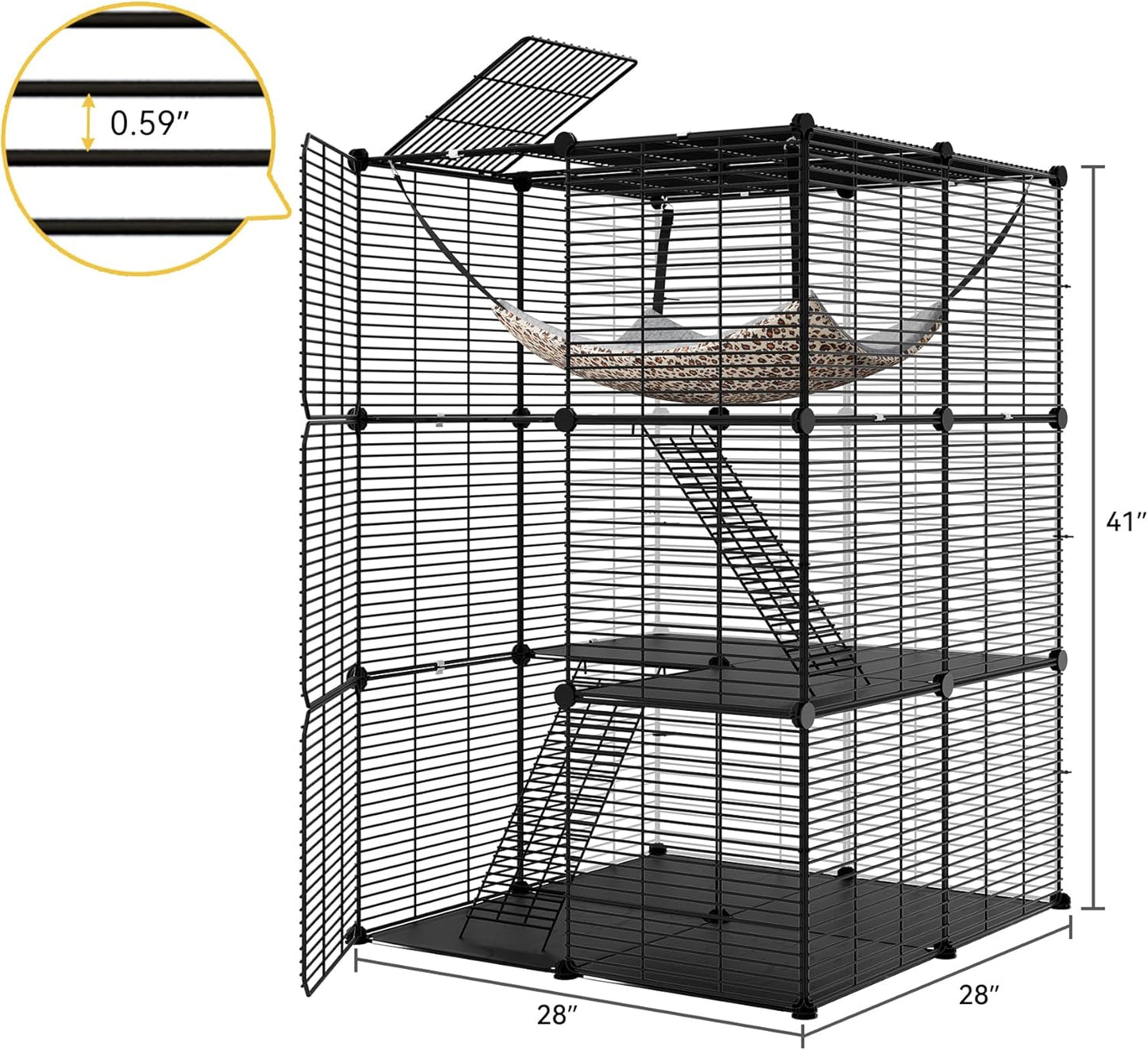DWVO 3-Tier Cat Cage Indoor Enclosure - Spacious DIY Pet Playpen with Metal Wire Kennel, Extra Large Hammock & Sturdy Platforms for 1-2 Felines Ferrets Chinchillas Rabbits Small Pets