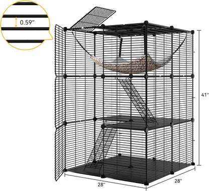 DWVO 3-Tier Cat Cage Indoor Enclosure - Spacious DIY Pet Playpen with Metal Wire Kennel, Extra Large Hammock & Sturdy Platforms for 1-2 Felines Ferrets Chinchillas Rabbits Small Pets