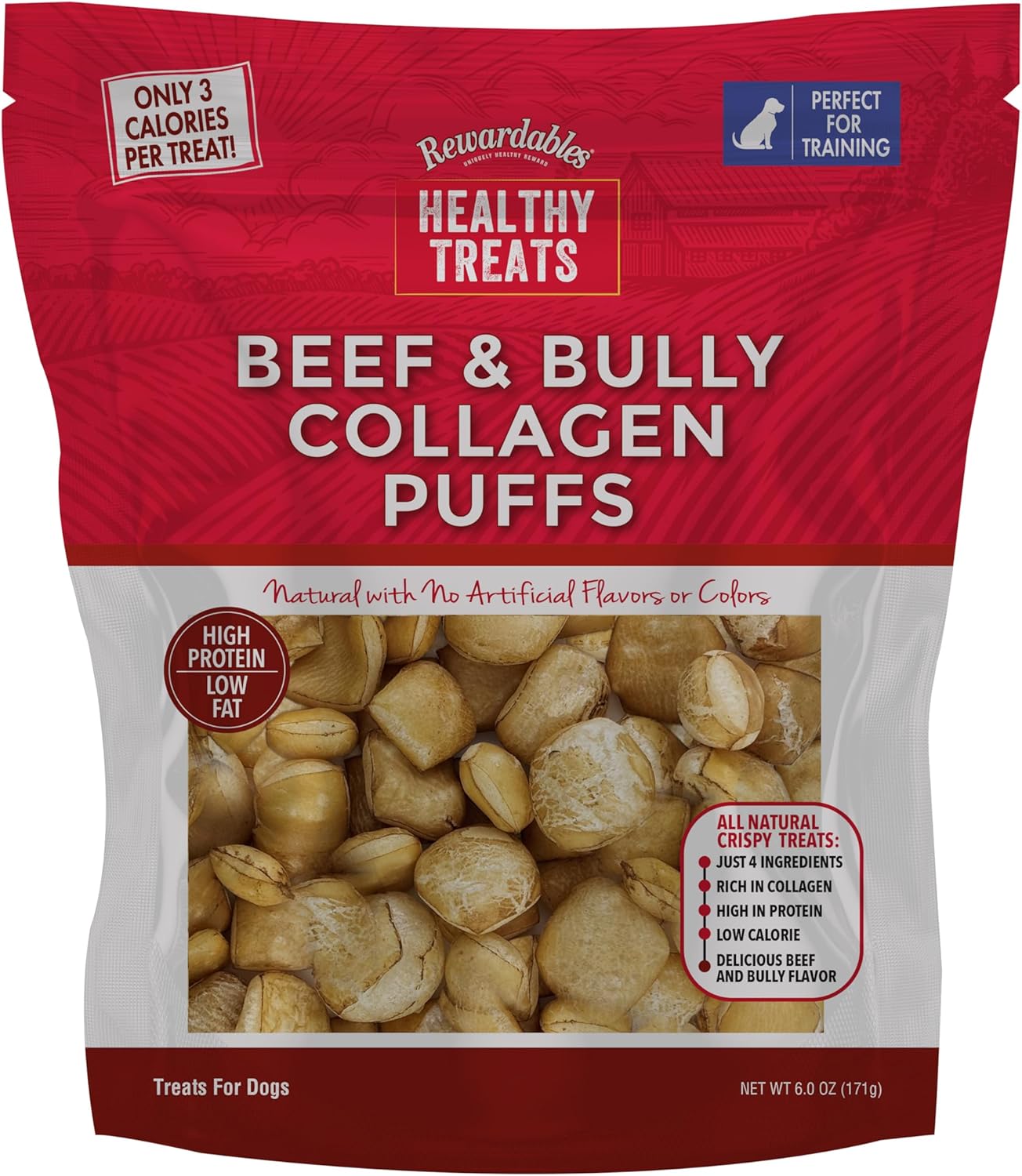 Beef & Bully Collagen Puff Treats for Dogs for Rewarding and Training | 6 oz Bag