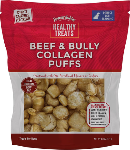 Beef & Bully Collagen Puff Treats for Dogs for Rewarding and Training | 6 oz Bag