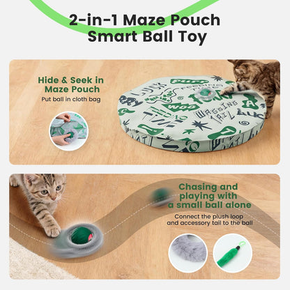 Gardner Pet Interactive Cat Toys Ball,Self Moving Ball in Play Mat,Tap Activation Moving Toy Hide and Seek Exercise Kicker Mouse Catching Game for Indoor cat,Real Bird Calls,28 Inch Mat(Without holes)