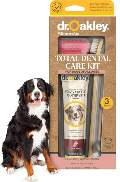 Dog Toothpaste Bacon Flavor Enzymatic Dental Kit with Toothbrush & Finger Brush Vet Recommended – 3-Piece Set