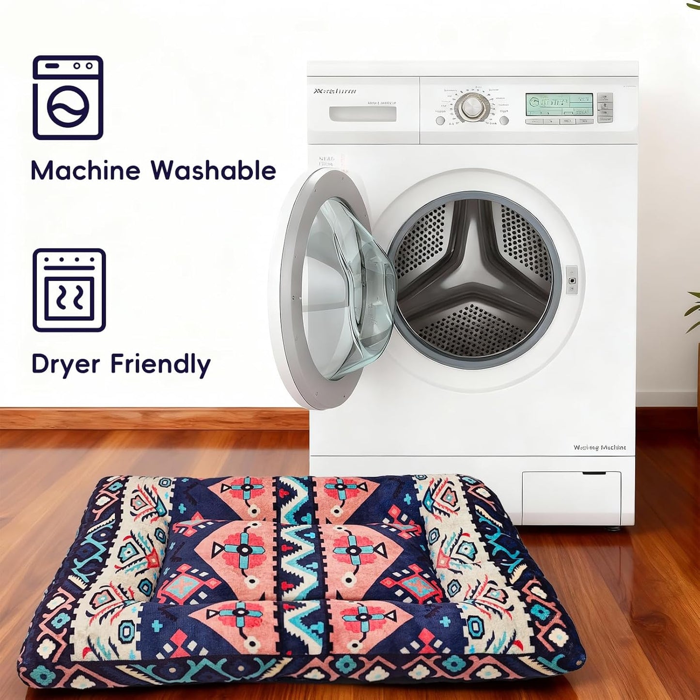 Washable Dog Crate Bed, Ultra Soft & Anti-Slip Crate Pad, Cozy Kennel Mat for Large/Medium/Small Dogs, Thick & Bohemian Dog Bed Mat (Pink, 23.0" L x 17.0" W x 2.3" H)