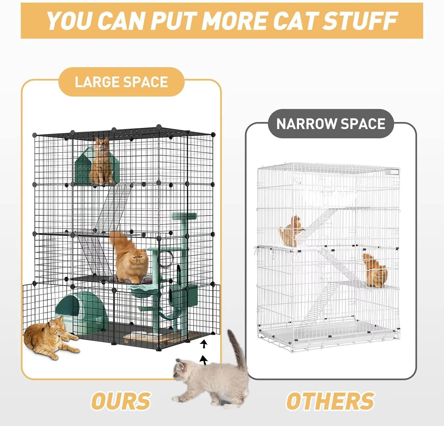 Large Cat Cage,DIY Cat Cage Enclosures Indoor Pet Home Small Animal House Detachable Playpen Metal Wire Kennels for 1-3 Cat