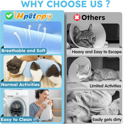 Cat Surgery Recovery Suit, Recovery Suit for Female Male Cats, Cat Onesie After Surgery Spay Neuter, Anti-Licking Kitten Surgical Clothes, Bodysuit for Abdominal Wounds Skin Disease Blue M