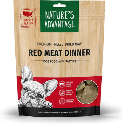 Nature's Advantage Freeze-Dried Raw Red Meat Dinner Dog Food Mini Patties, 14 oz | Beef, Venison, Fruits, Veggies | Grain Free, High Protein Nutrition (Pack of 4)