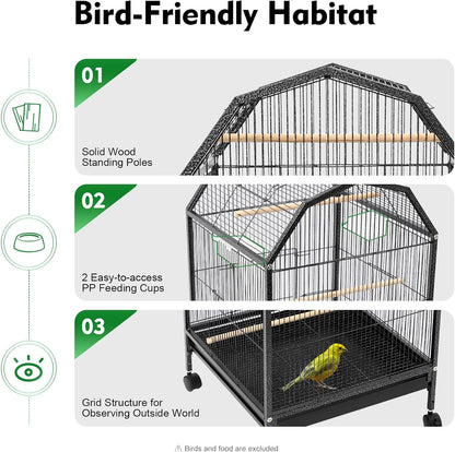 37-inch Iron Standing Parrot Parakeet Flight Bird Cage Bird Cage Birdcage with Rolling Stand for Small Parrot Sun Parakeet Green Cheek Lovebird Budgie Finch Canary
