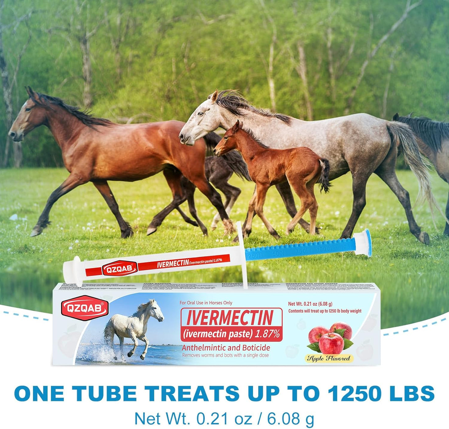 Ivermectin Horse Paste Dewormer , Horse Wormer Paste, Apple Flavor, 0.21 Ounces, 6 Pack